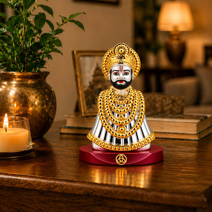 24K Gold & Silver-Plated Khatu Shyam Ji Resin Idol for Car Dashboard | Premium Gift Box | 8.5x6 CM