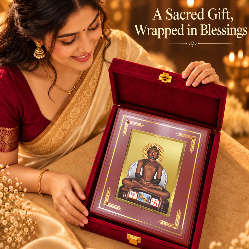 24K Gold-Plated Mahavir Swami MDF Frame | Premium Gift Box | 27x35 CM