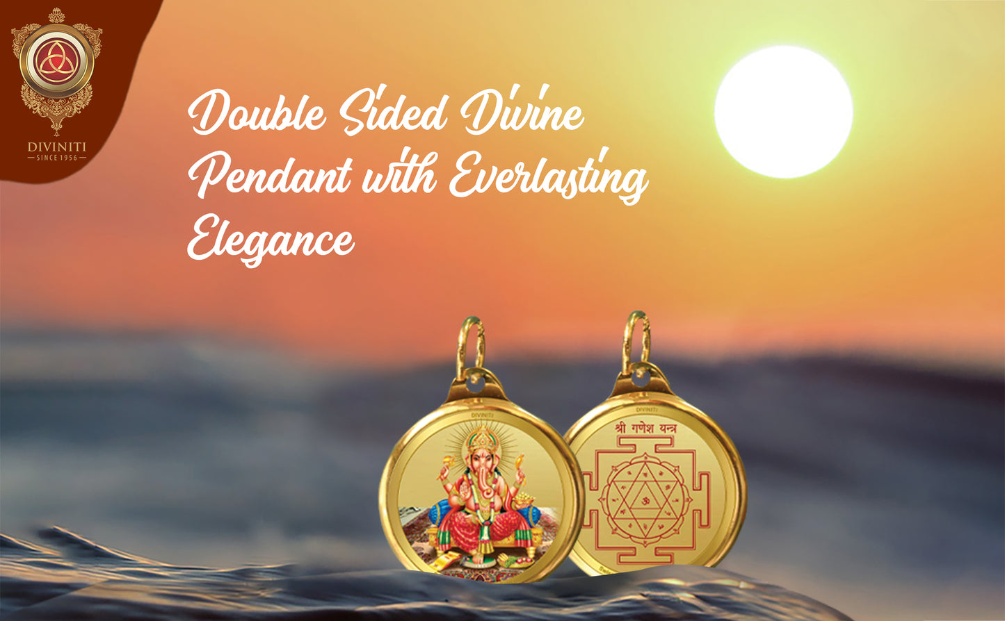 Diviniti 24K Gold Plated Ganesha & Yantra 22MM Double Sided Pendant For Men, Women & Kids