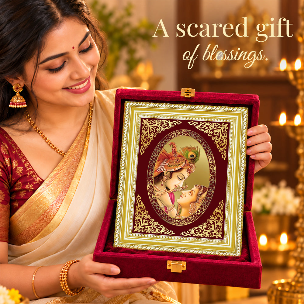 24K Gold-Plated Radha Krishna Frame | Premium Gift Box | 26x20 CM