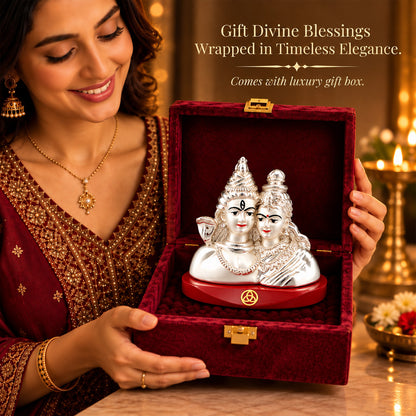 DIVINITI 999 Silver-Plated Shiv Parvati Idol | Car & Home Decor | Gift Box | 7.5x6 CM