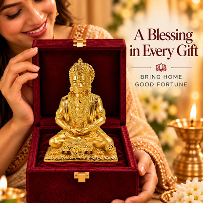 24K Gold-Plated Meditating Hanuman Idol | Premium Gift Box | 20x16 CM