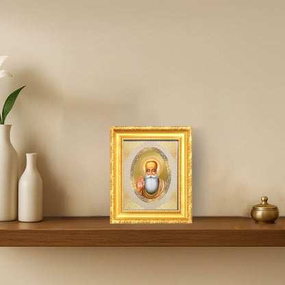 Guru Nanak Dev Ji Divine Waheguru Sikh Guru Sacred Royal Tabletop Frame in 24K Gold Plated Foil