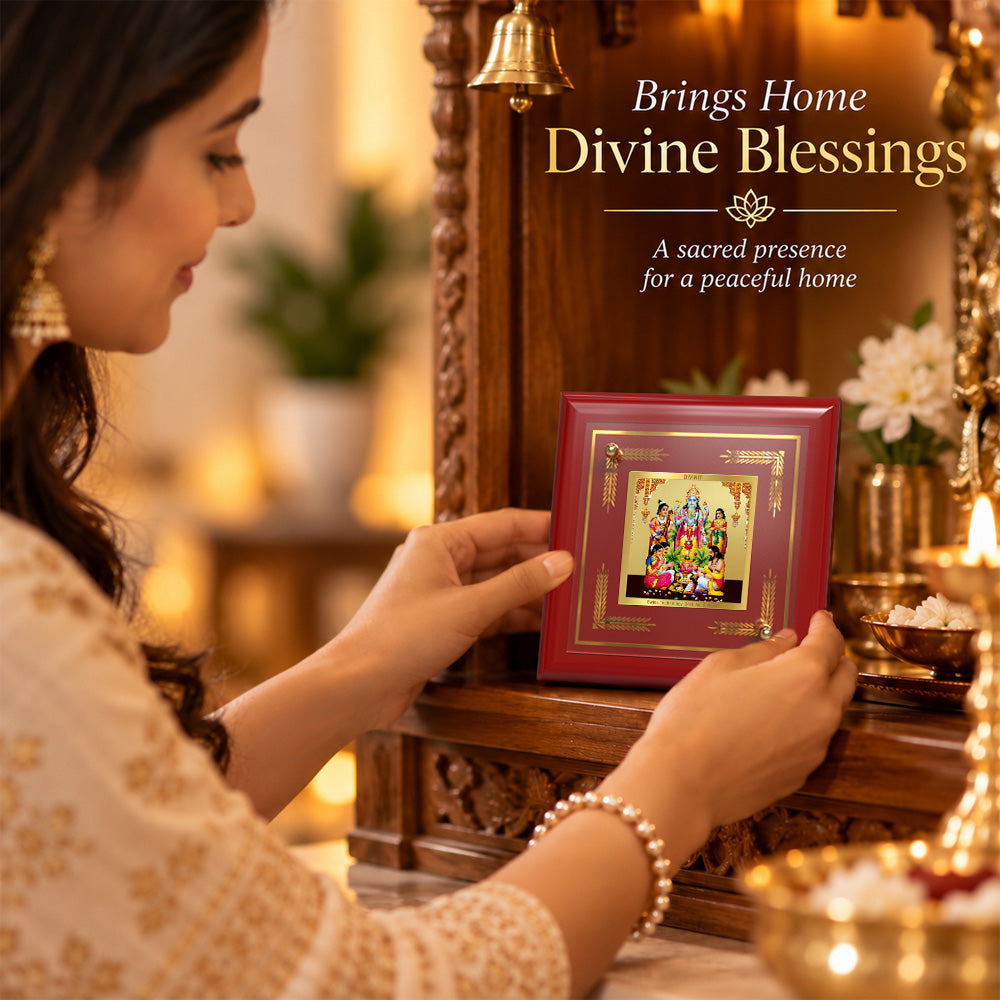 24K Gold-Plated Lord Satyanarayana MDF Frame | Premium Gift Box | 10x10 CM
