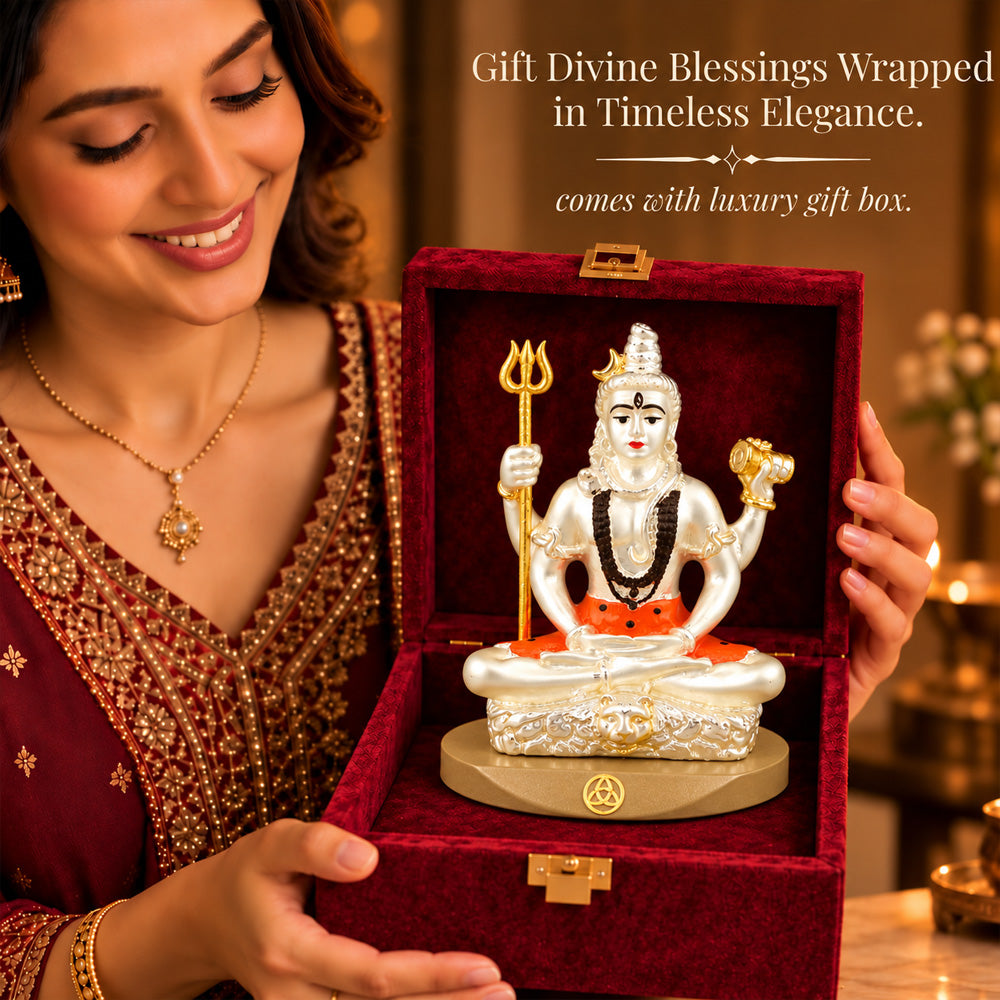 DIVINITI 999 Silver-Plated Shiva Idol for Car & Home | Gift Box | 8x7 CM