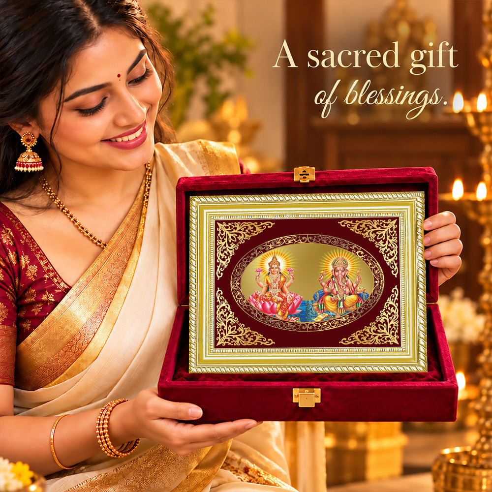 24K Gold-Plated Lakshmi Ganesha Frame | Premium Gift Box | 26x20 CM