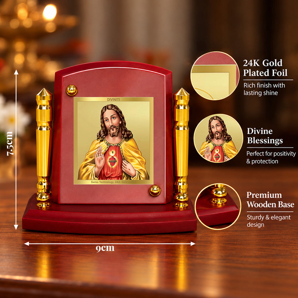 24K Gold-Plated Jesus Christ MDF Car Dashboard Frame | 7.5x9 CM