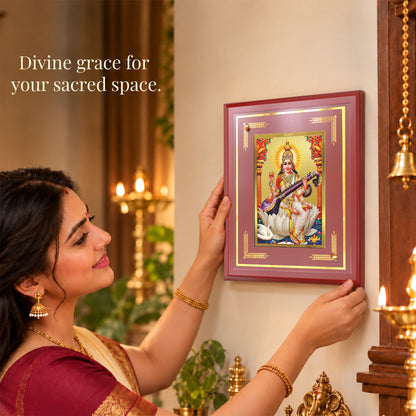 24K Gold-Plated Saraswati MDF Frame | Premium Gift Box | 22 X 18 CM