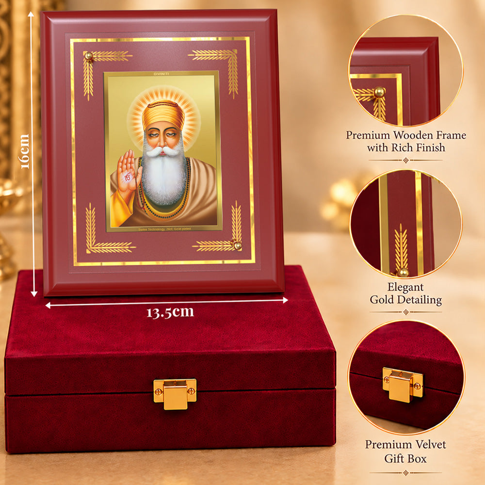 24K Gold-Plated Guru Nanak Dev Ji MDF Frame | Premium Gift Box | 16 X 13.5 CM