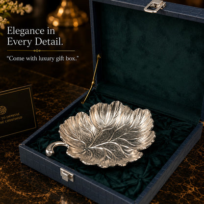 Diviniti Silver-Plated Leaf Decorative Bowl | Luxury Leaf-Shaped Serving Bowl for Dry Fruits, Sweets & Home Décor
