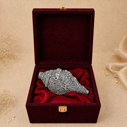 Diviniti 999 Silver Plated Antique Ganesha Shankh Decorative Conch with Gift Box