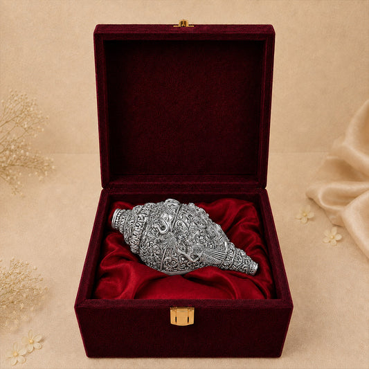 Diviniti 999 Silver Plated Antique Ganesha Shankh Decorative Conch with Gift Box