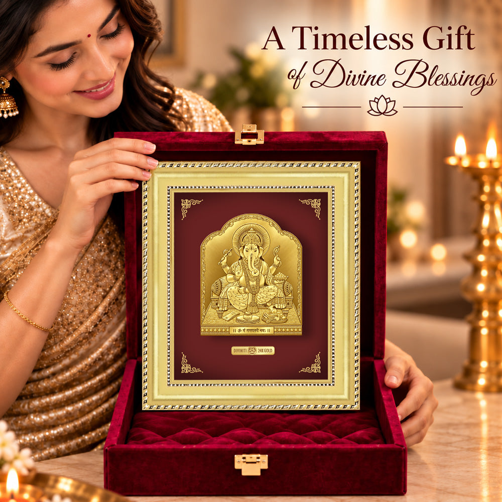 24K Gold-Plated Lord Ganesha Frame | Premium Gift Box | 18x15 CM
