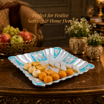 Diviniti Turquoise German Silver Decorative Platter with Luxury Gift Box
