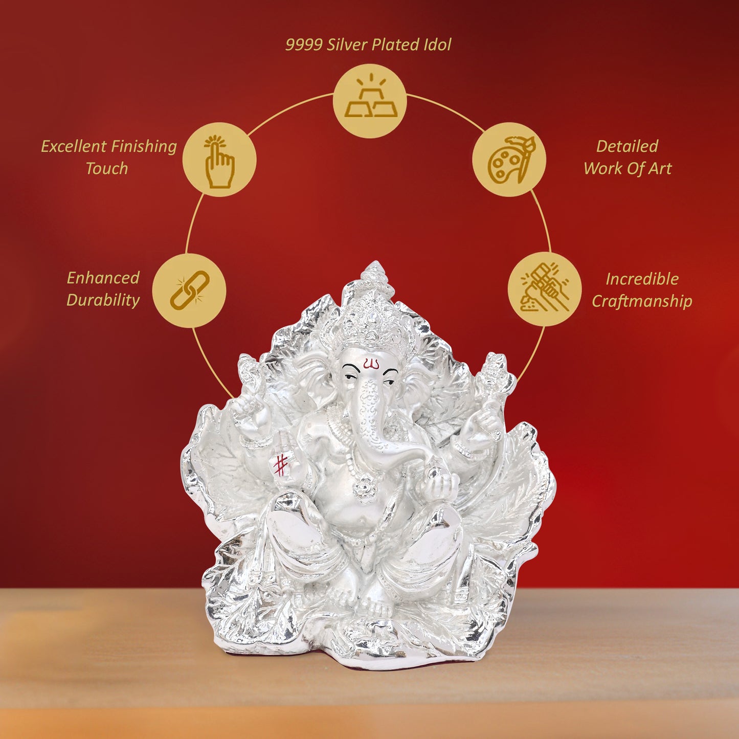 Diviniti 999 Silver Plated Siddhivinayaka Ganesha Idol Statue Luxurious Spiritual & Blessing for Home & Office Decor Pooja Room Gift (21x17.5 CM)