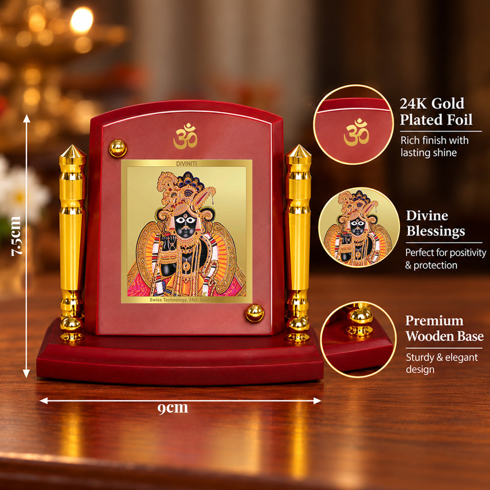 24K Gold-Plated Banke Bihari Ji MDF Car Dashboard Frame | 7.5x9 CM