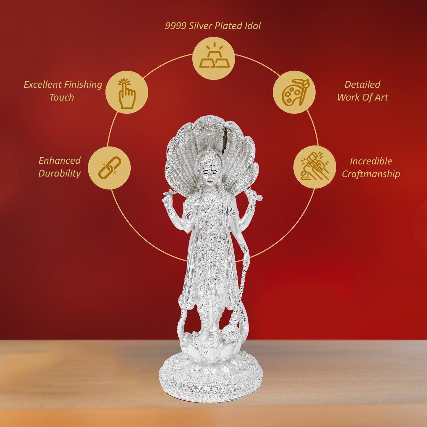 DIVINITI 999 Silver Plated Lord Vishnu Idols Statue Elegant Spiritual Prosperity, Protection, Divine for Home, Office, Puja Room, Décor Gift (30x13 CM)