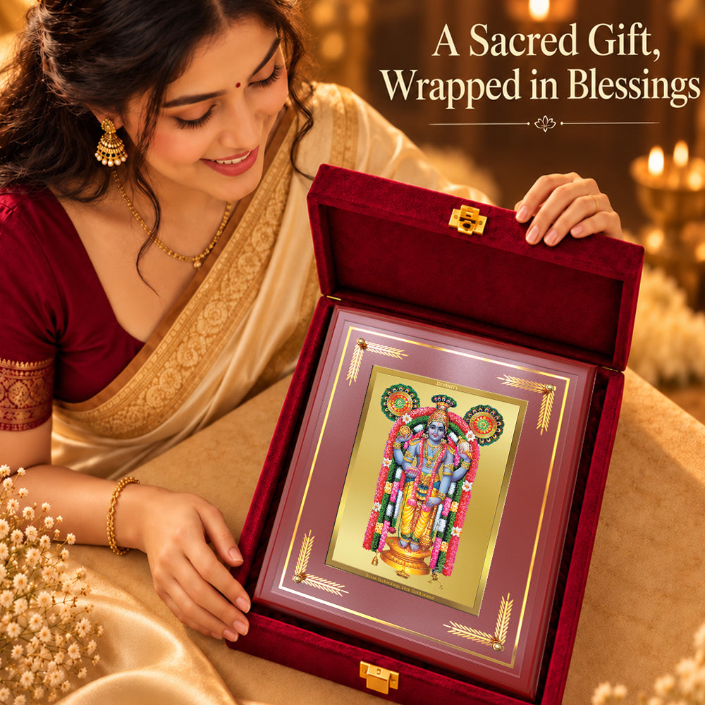 24K Gold-Plated Lord Guruvayurappan MDF Frame | Premium Gift Box | 27x35 CM