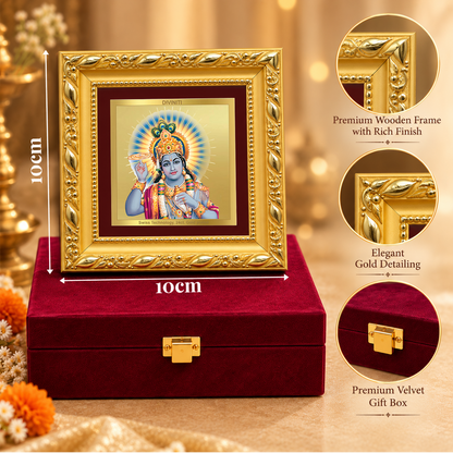 24K Gold-Plated Lord Vishnu Frame | Premium Gift Box | 10x10 CM