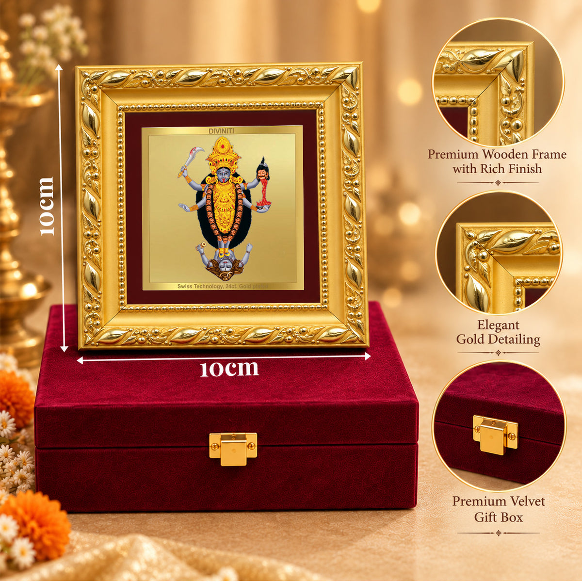 24K Gold-Plated Maa Kali Frame | Premium Gift Box | 10x10 CM