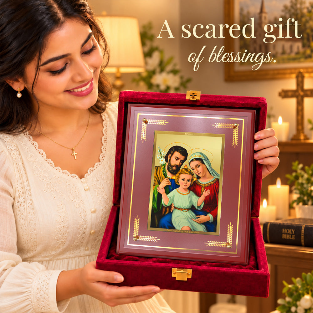 24K Gold-Plated Holy Family MDF Frame | Premium Gift Box | 27x35 CM