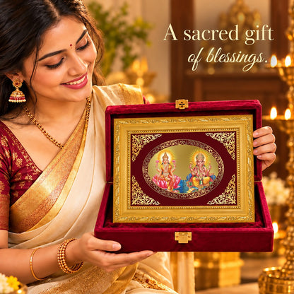 24K Gold-Plated Lakshmi Ganesha Frame | Premium Gift Box | 21.5x17.5 CM