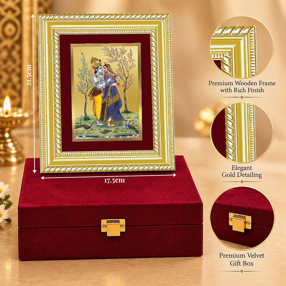 24K Gold-Plated Radha Krishna with Peacock Frame | Premium Gift Box | 21.5x17.5 CM