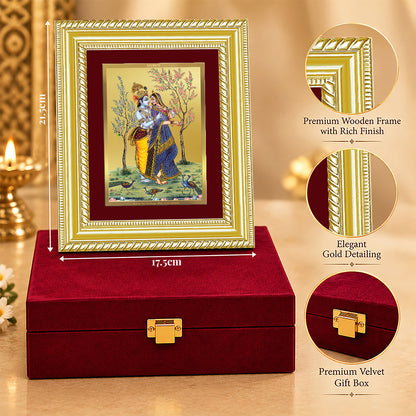 24K Gold-Plated Radha Krishna with Peacock Frame | Premium Gift Box | 21.5x17.5 CM