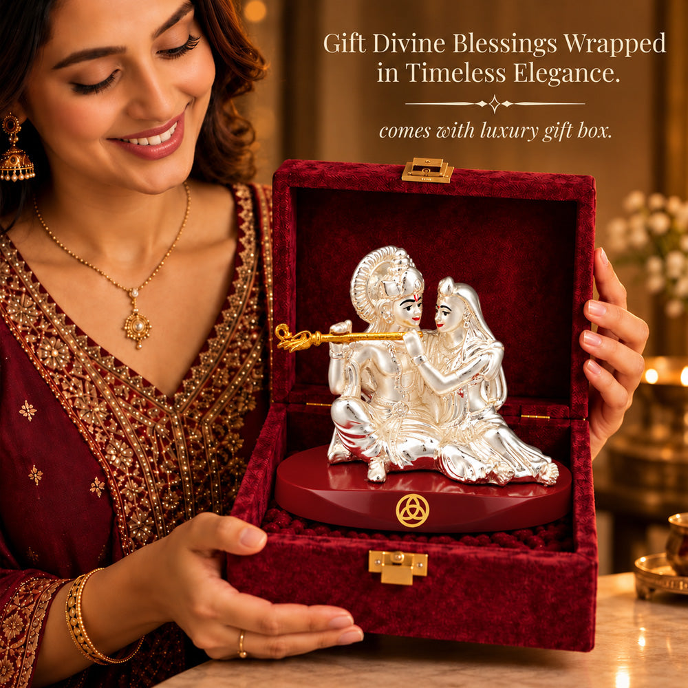DIVINITI 999 Silver-Plated Radha Krishna Idol | Car & Home Decor | Gift Box | 7x9 CM