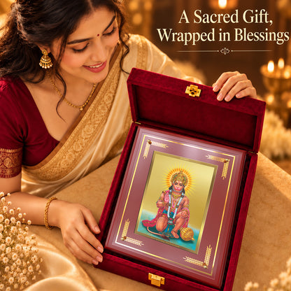 24K Gold-Plated Lord Hanuman MDF Frame | Premium Gift Box | 27x35 CM