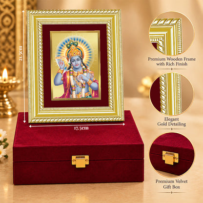 24K Gold-Plated Lord Vishnu Frame | Premium Gift Box | 21.5x17.5 CM