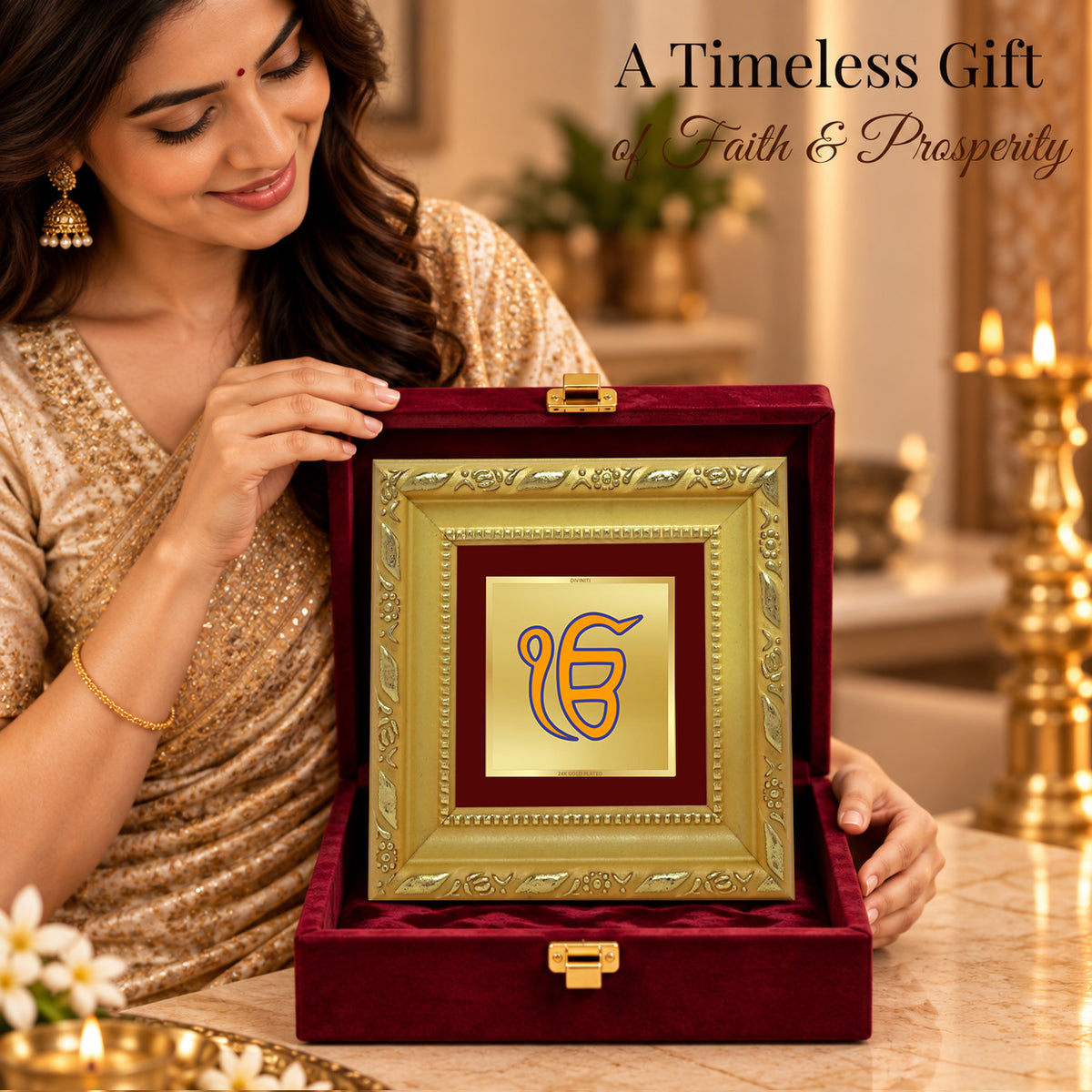 24K Gold-Plated Ik Onkar Frame | Premium Gift Box | 10x10 CM