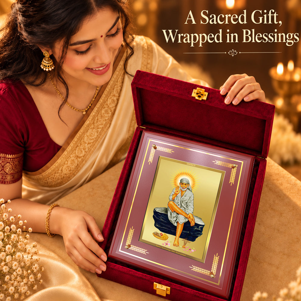 24K Gold-Plated Sai Baba MDF Frame | Premium Gift Box | 27x35 CM