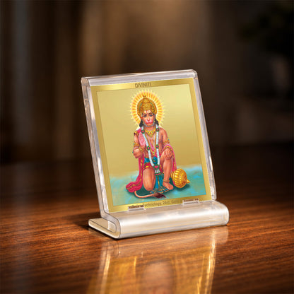 24K Gold-Plated Lord Hanuman Acrylic Car Dashboard Frame | 6x5 CM