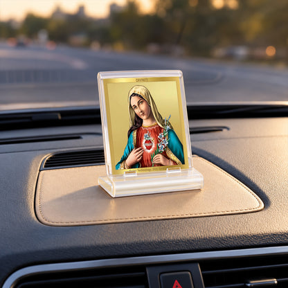 24K Gold-Plated Mother Mary Acrylic Car Dashboard Frame | 6x5 CM