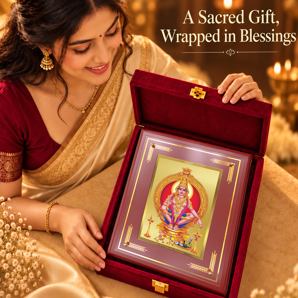 24K Gold-Plated Lord Ayyappan MDF Frame | Premium Gift Box | 27x35 CM