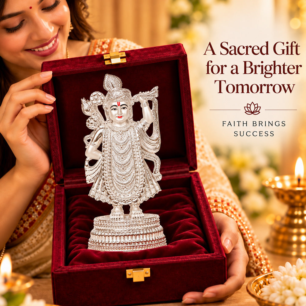 999 Silver-Plated Shrinath Ji Idol | Premium Gift Box | 25x11.5 CM