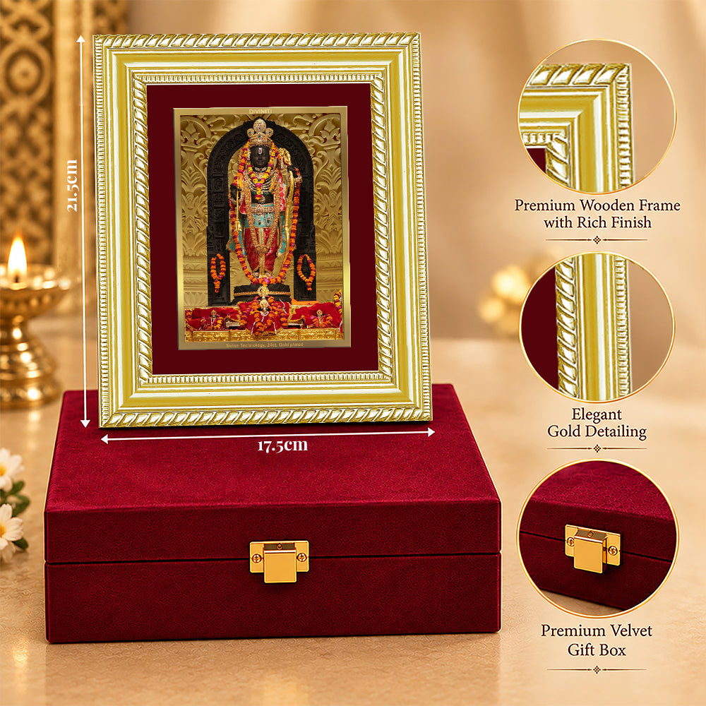 24K Gold-Plated Lord Ram Lalla Frame | Premium Gift Box | 21.5x17.5 CM