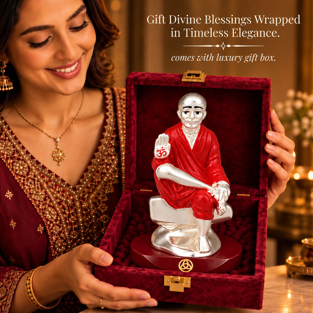 DIVINITI 999 Silver-Plated Sai Baba Idol | Car & Home Decor | Gift Box | 9x6.5 CM