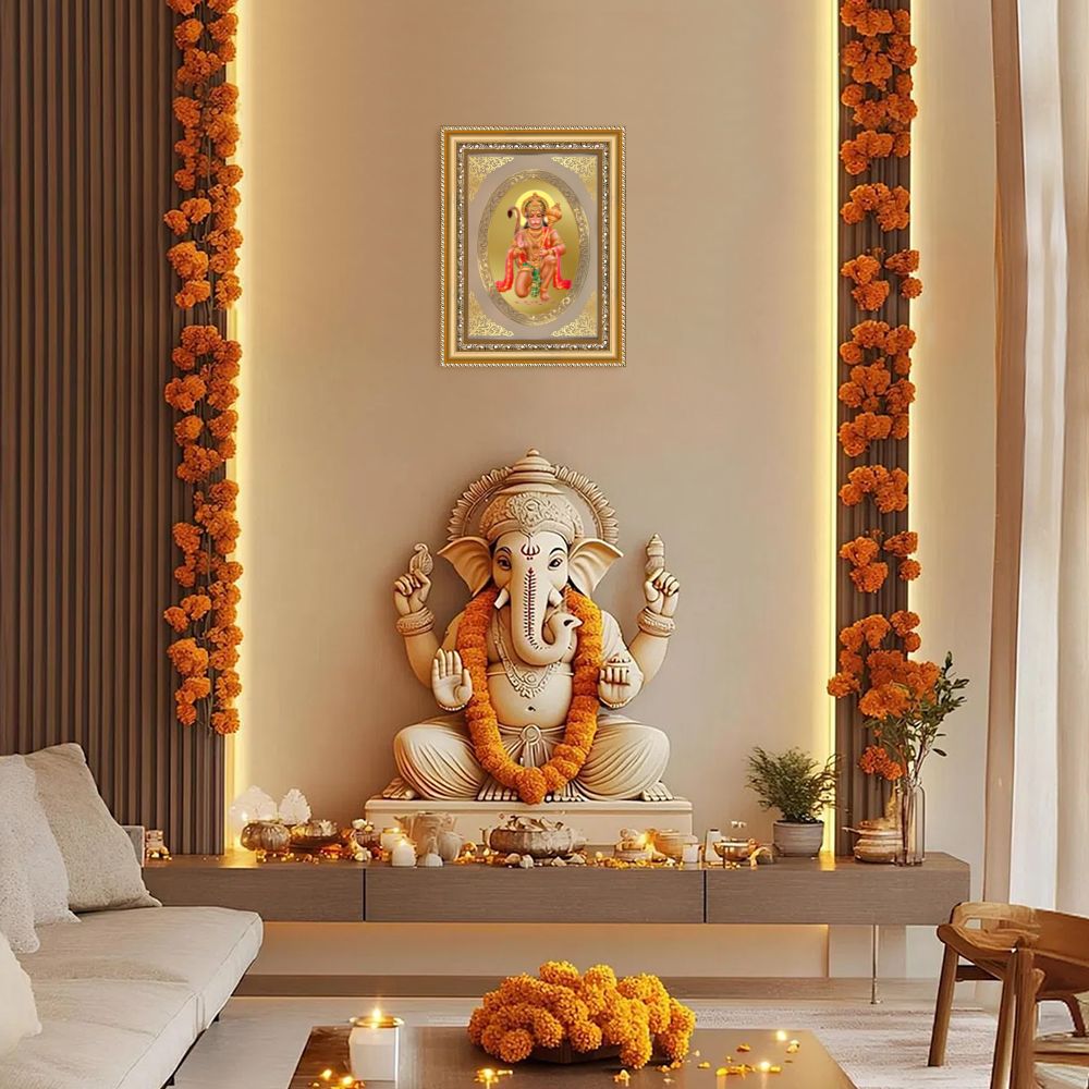 Lord Hanuman Blessing Form | Divine Wall & Tabletop Royal Photo Frame in 24K Gold Plated Foil