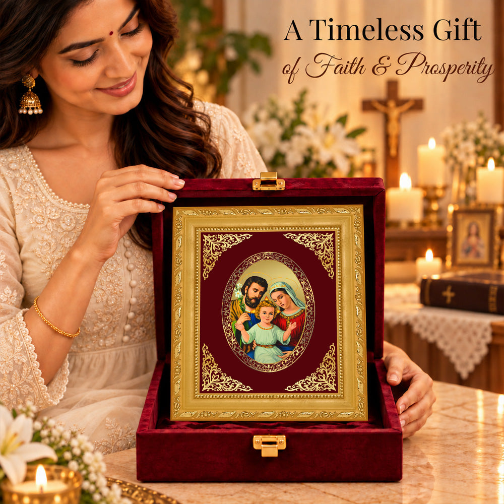 24K Gold-Plated Holy Family BG Frame | Premium Gift Box | 16 X 13.5 CM