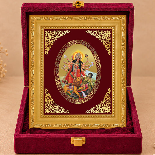 24K Gold-Plated Durga Mahishasura Mardini Frame | Premium Gift Box | 16x13.5 CM