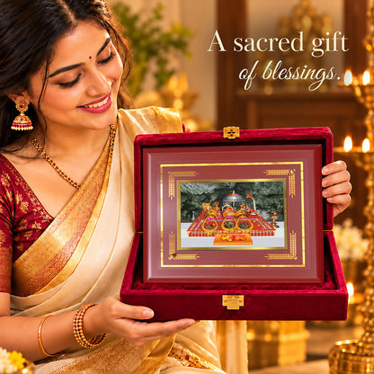24K Gold-Plated Vaishno Devi Mata Darbar MDF Frame | Premium Gift Box | 22 X 18 CM