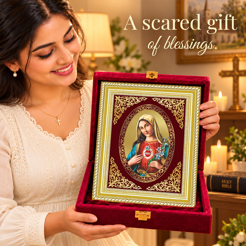 24K Gold-Plated Mother Mary BG Frame | Premium Gift Box | 26x20 CM