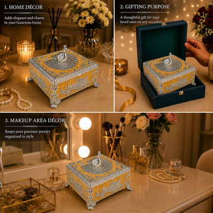 Diviniti Premium German Silver 2-Part Box | Peach Enamel Dry Fruit & Sweet Box for Wedding & Festive Gifting