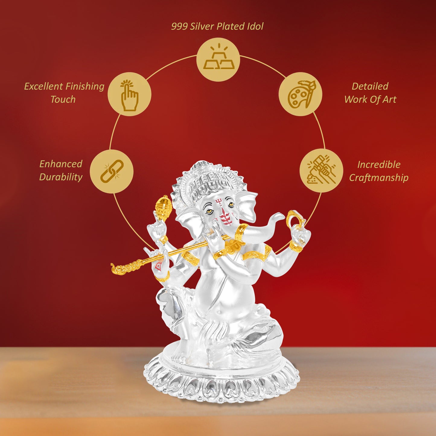 Diviniti 999 Silver Plated Lord Ganesha Idol Statue Elegant Spiritual Décor for Home & Office Pooja Room Accent Gift (15.5x14 CM)