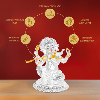 Diviniti 999 Silver Plated Lord Ganesha Idol Statue Elegant Spiritual Décor for Home & Office Pooja Room Accent Gift (15.5x14 CM)