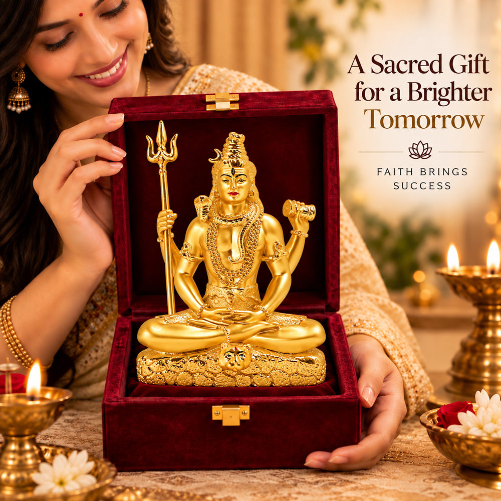 24K Gold-Plated Lord Shiva Idol | Premium Gift Box | 16x12 CM