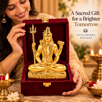24K Gold-Plated Lord Shiva Idol | Premium Gift Box | 16x12 CM