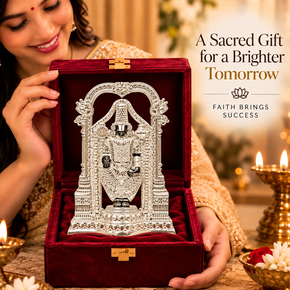 999 Silver-Plated Lord Tirupati Balaji Idol | Premium Gift Box | 20x13 CM